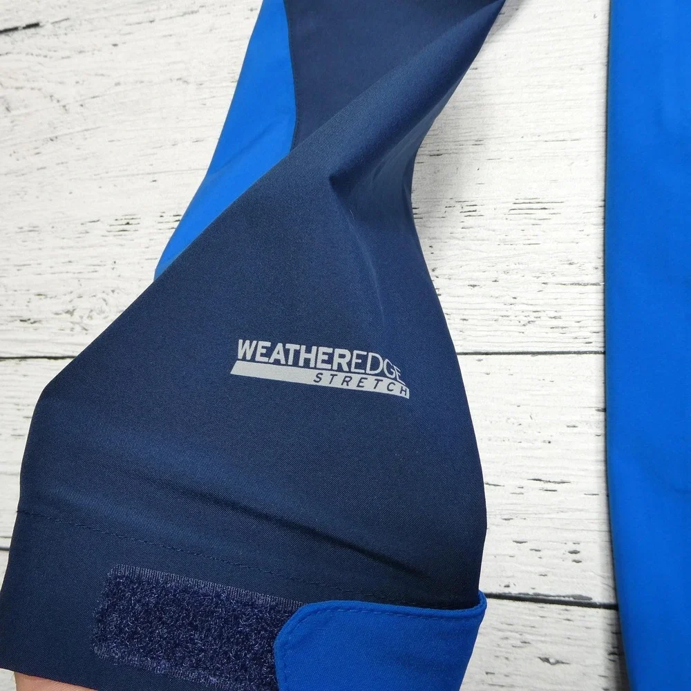 Eddie Bauer Jacket Mens Medium Blue WeatherEdge Stretch Hooded‎ Waterproof Zip